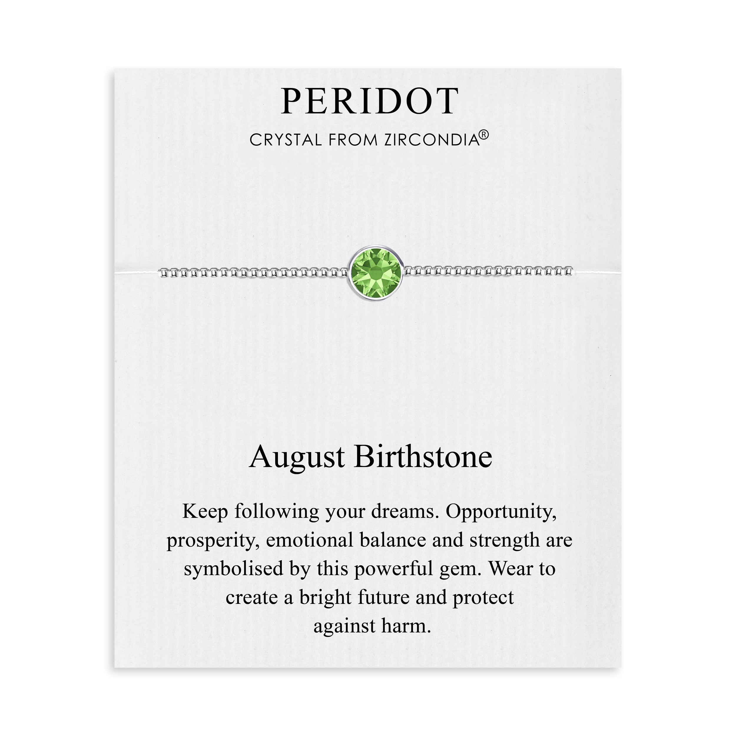 August (Peridot) Birthstone Bracelet Created with Zircondia® Crystals by Philip Jones Jewellery