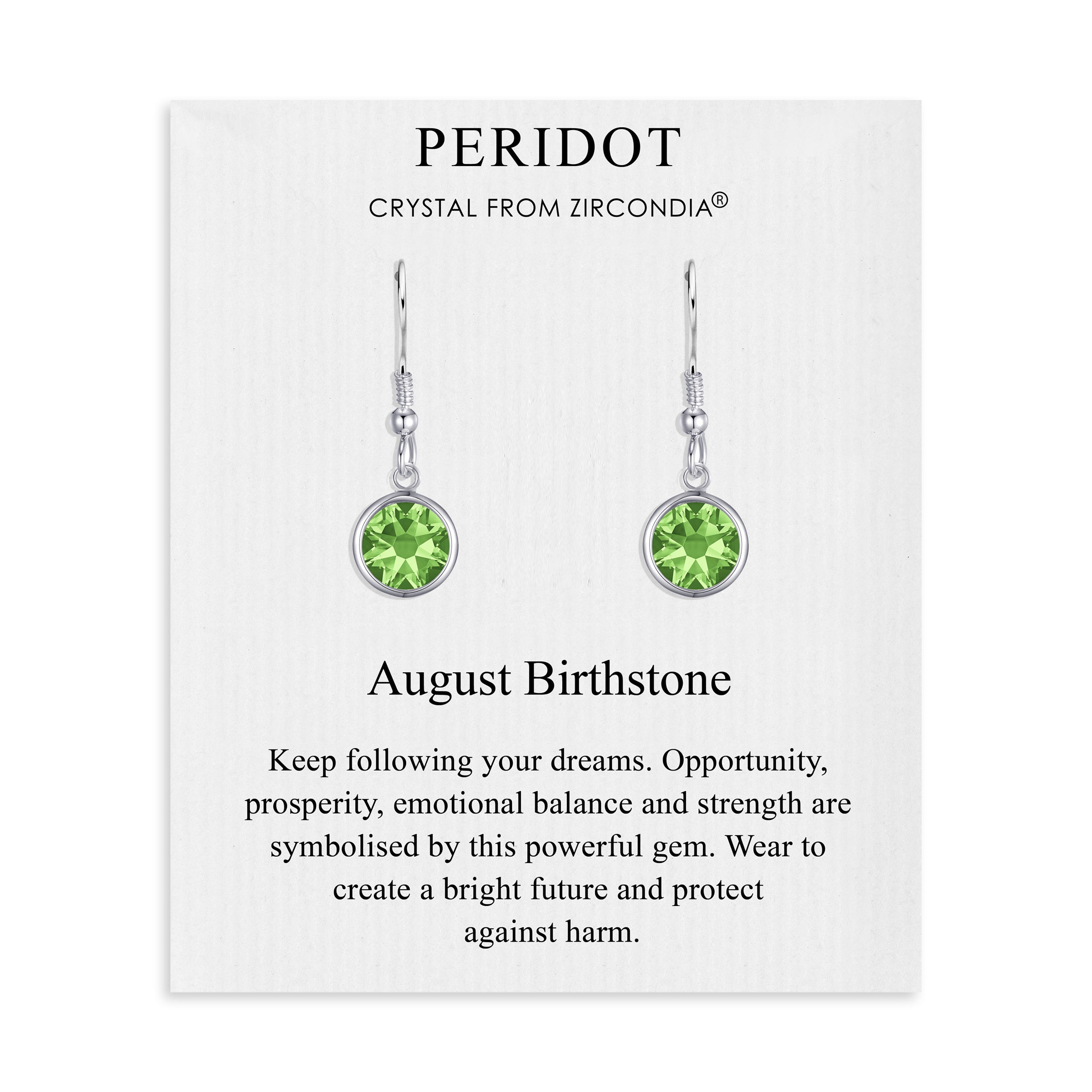 August Birthstone Drop Earrings Created with Peridot Zircondia® Crystals by Philip Jones Jewellery