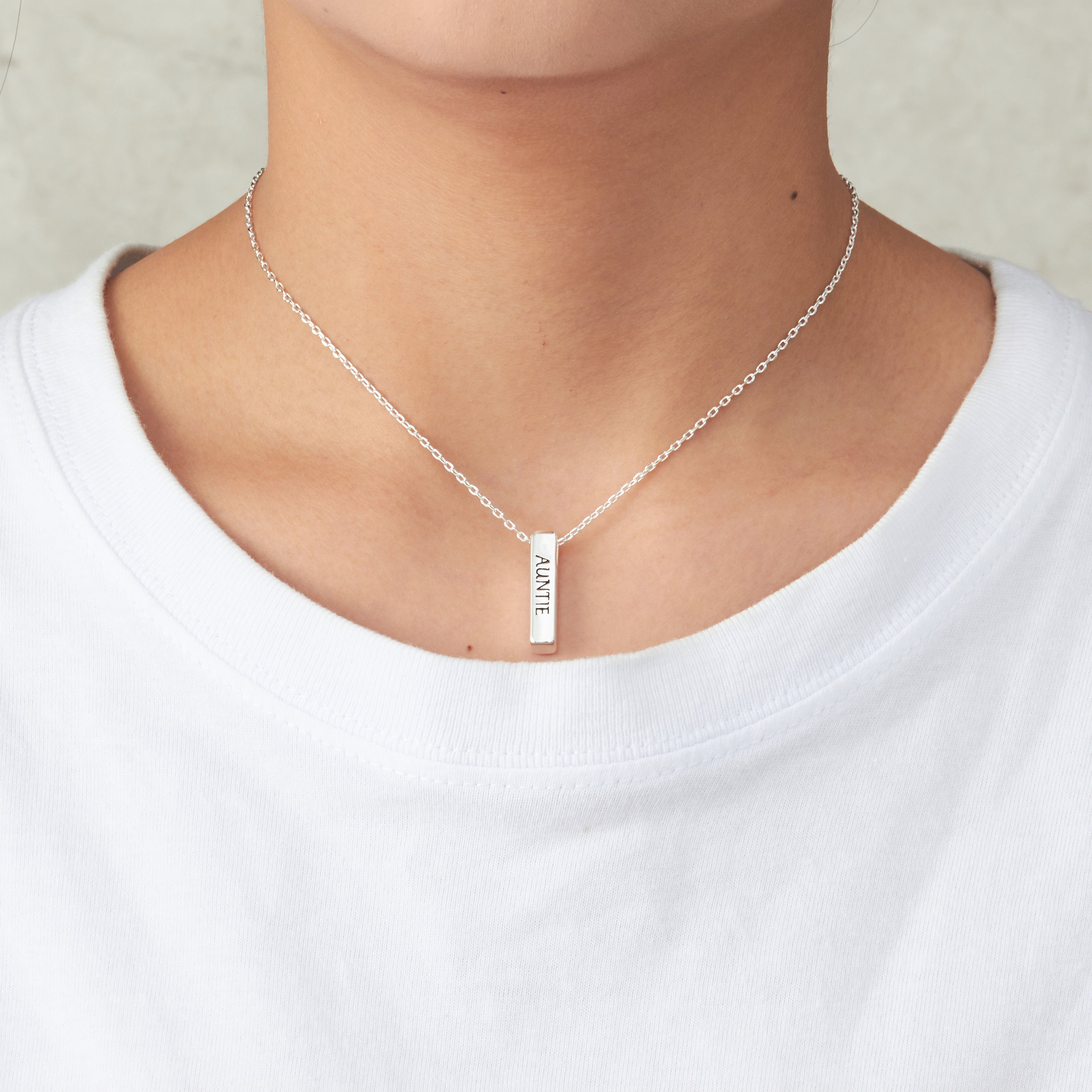 Silver Plated Auntie Bar Necklace