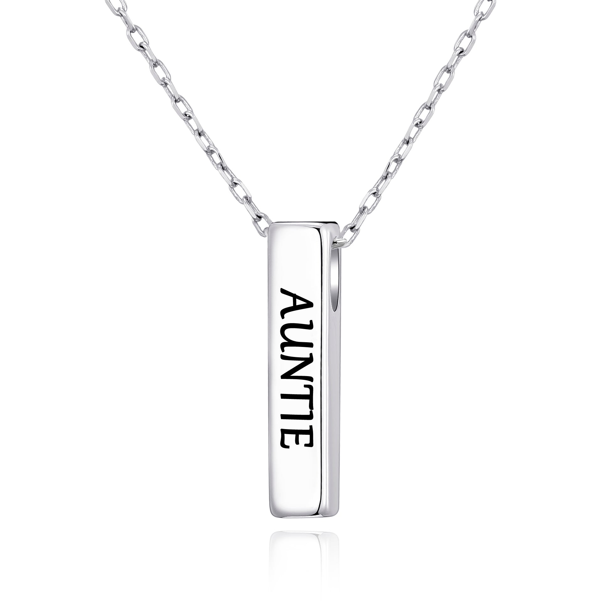 Silver Plated Auntie Bar Necklace by Philip Jones Jewellery