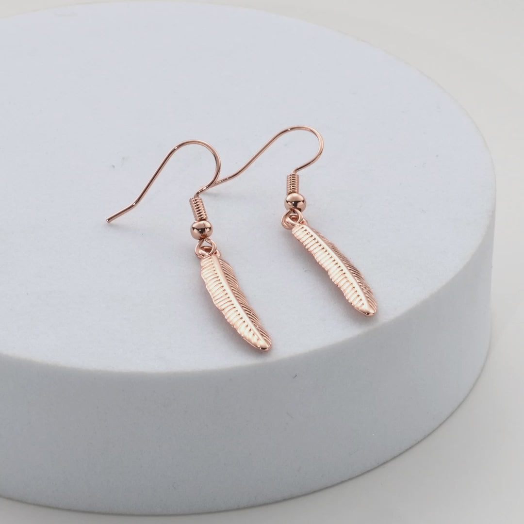 Rose Gold Plated Feather Earrings Video