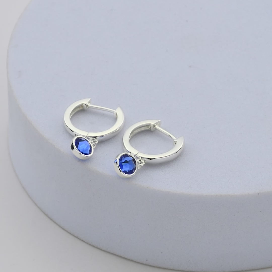 Dark Blue Crystal Hoop Earrings Created with Zircondia® Crystals Video