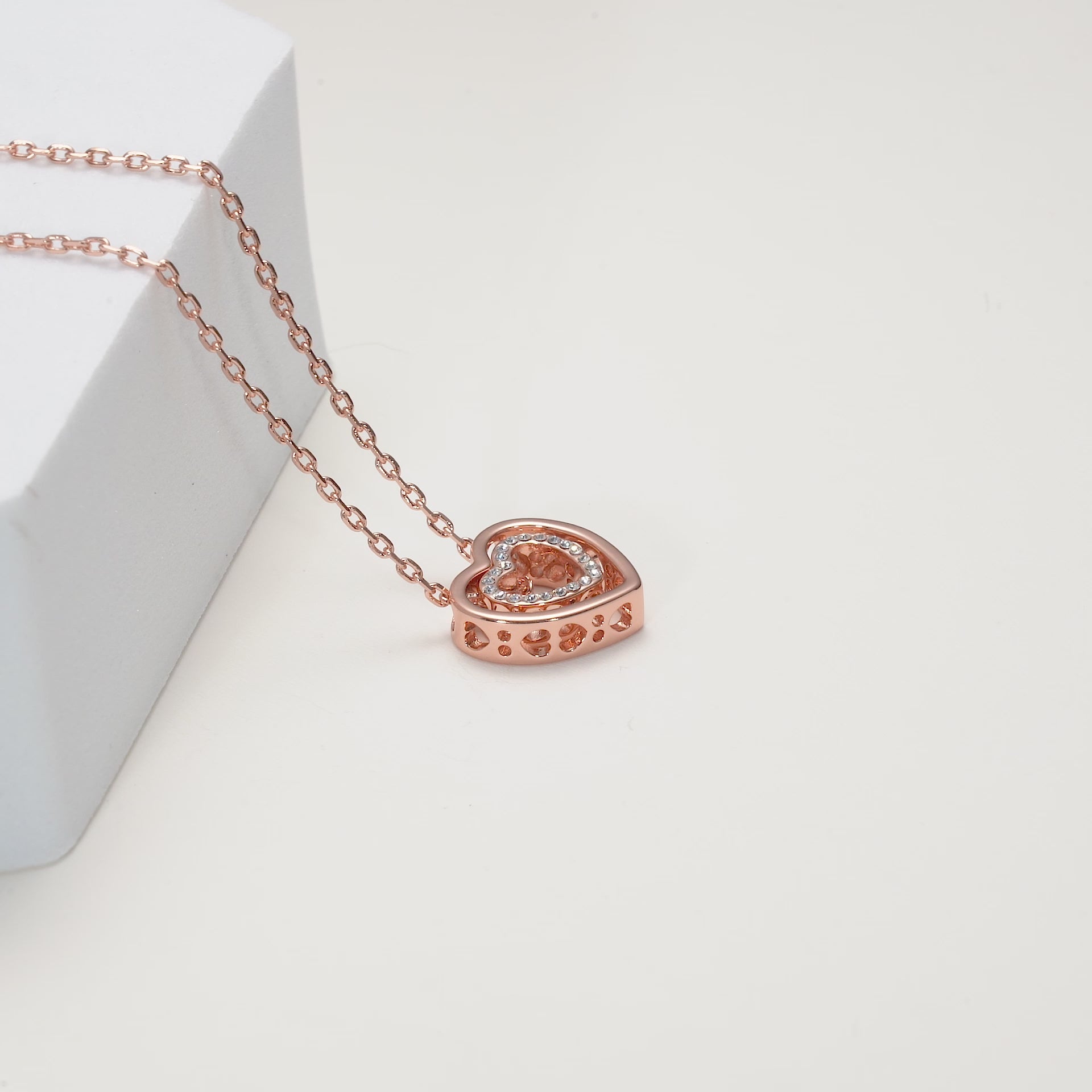 Rose Gold Plated Double Heart Necklace Created with Zircondia® Crystals Video