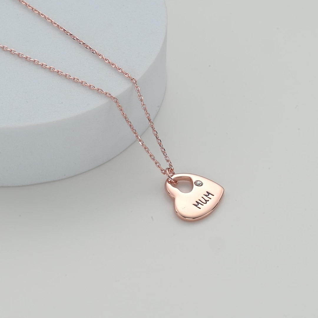 Rose Gold Plated Mum Heart Necklace Created with Zircondia® Crystals Video
