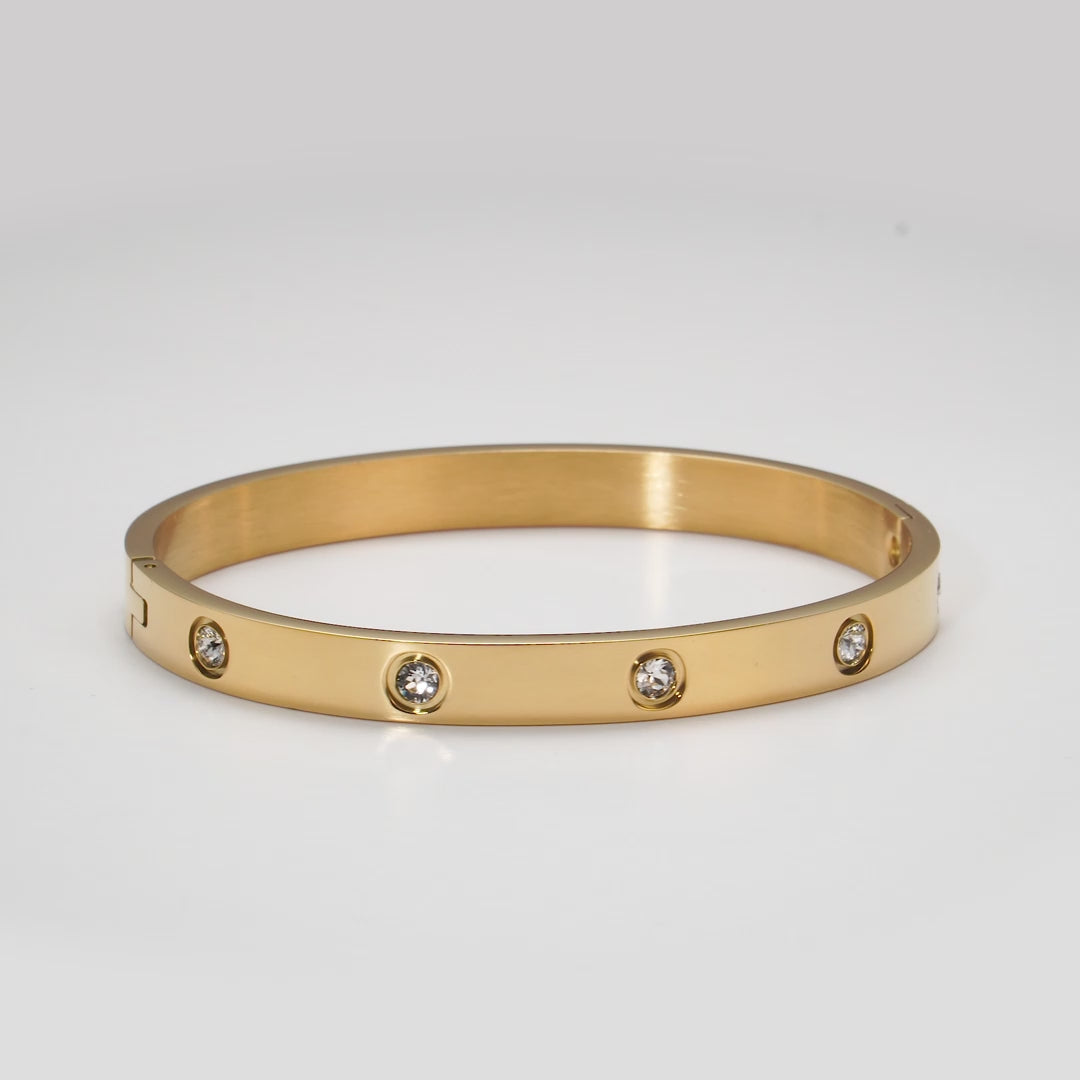 Gold Plated Stud Bangle Created with Zircondia® Crystals Video