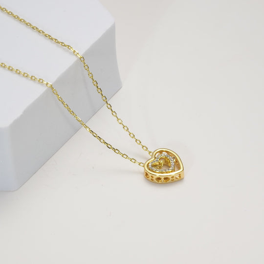 Gold Plated Double Heart Necklace Created with Zircondia® Crystals Video