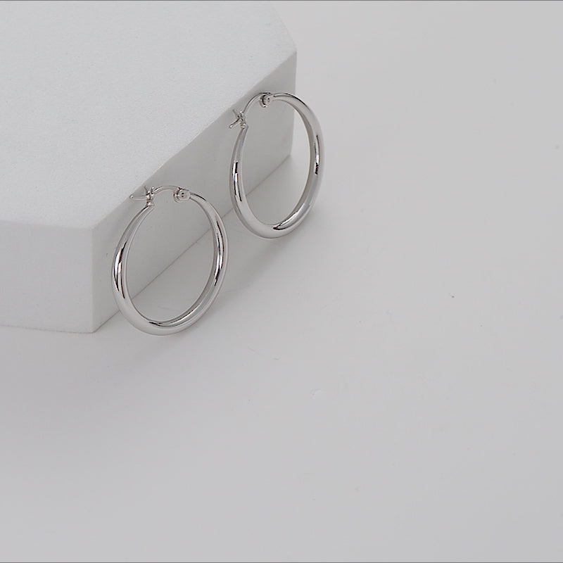Silver Plated 30mm Hoop Earrings Video