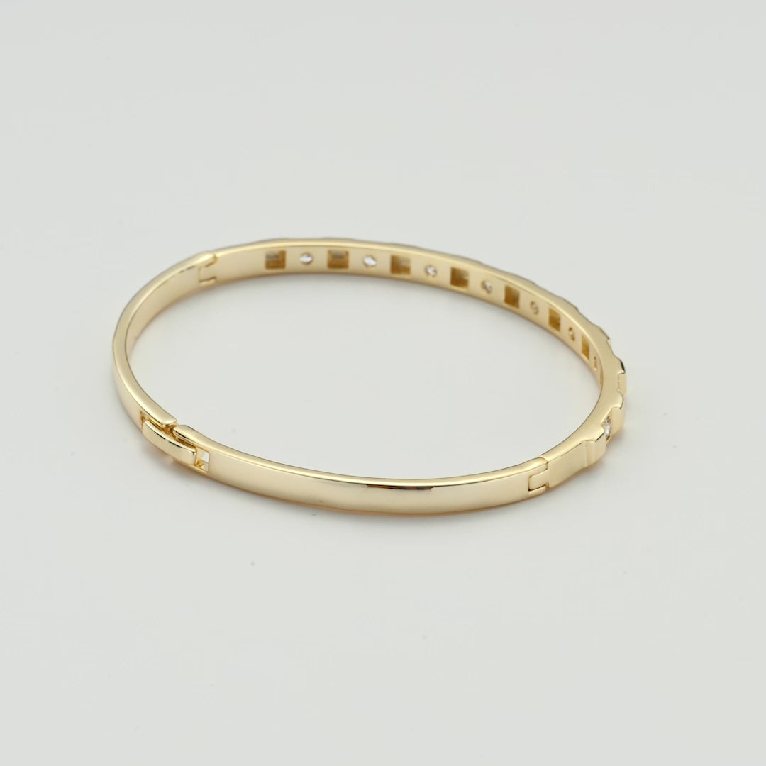 Gold Plated Cubic Bangle Created with Zircondia® Crystals Video