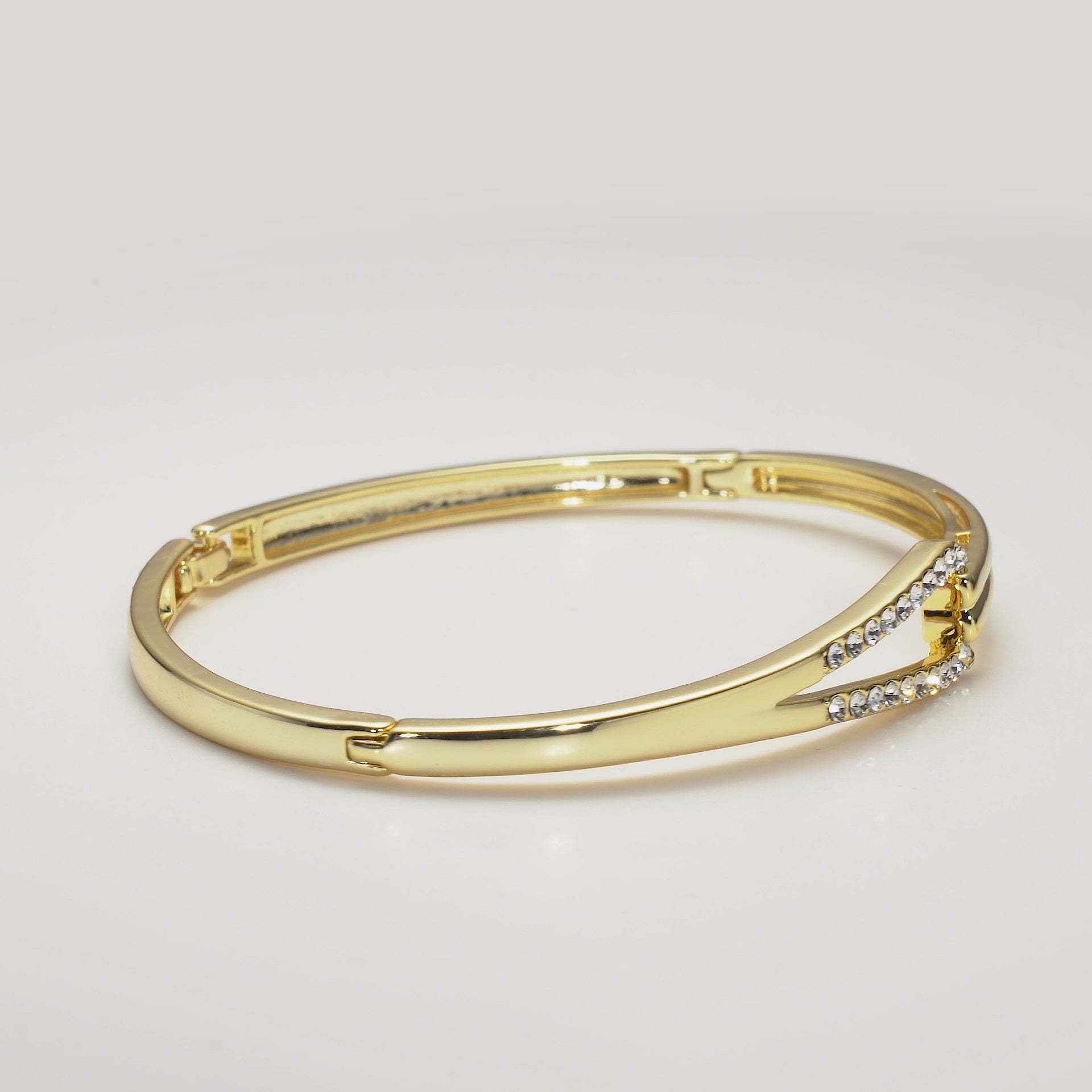 Gold Plated Link Bangle Created with Zircondia® Crystals Video