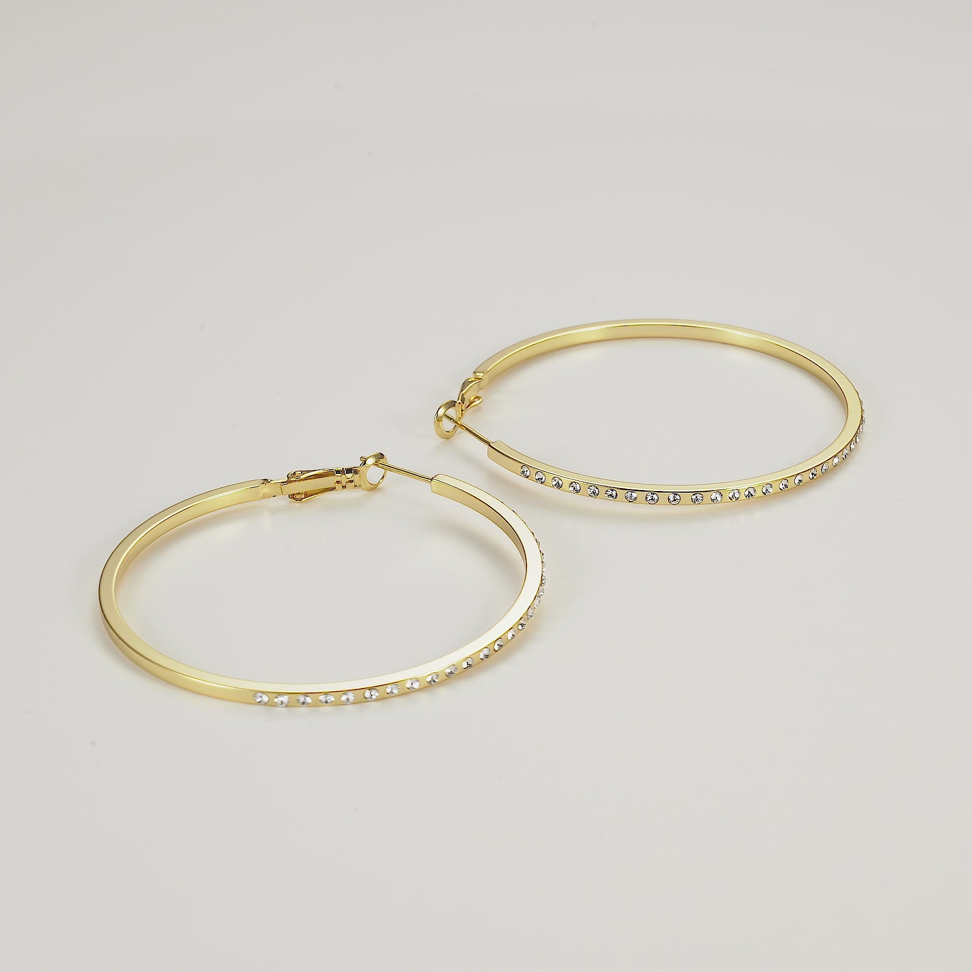 Gold Plated 50mm Hoop Earrings Created with Zircondia® Crystals Video
