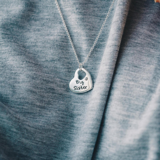 Big Sister Heart Necklace Created with Zircondia® Crystals - Philip Jones Jewellery