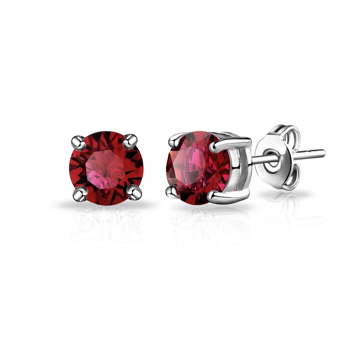 Dark Red Stud Earrings Created with Zircondia® Crystals by Philip Jones Jewellery
