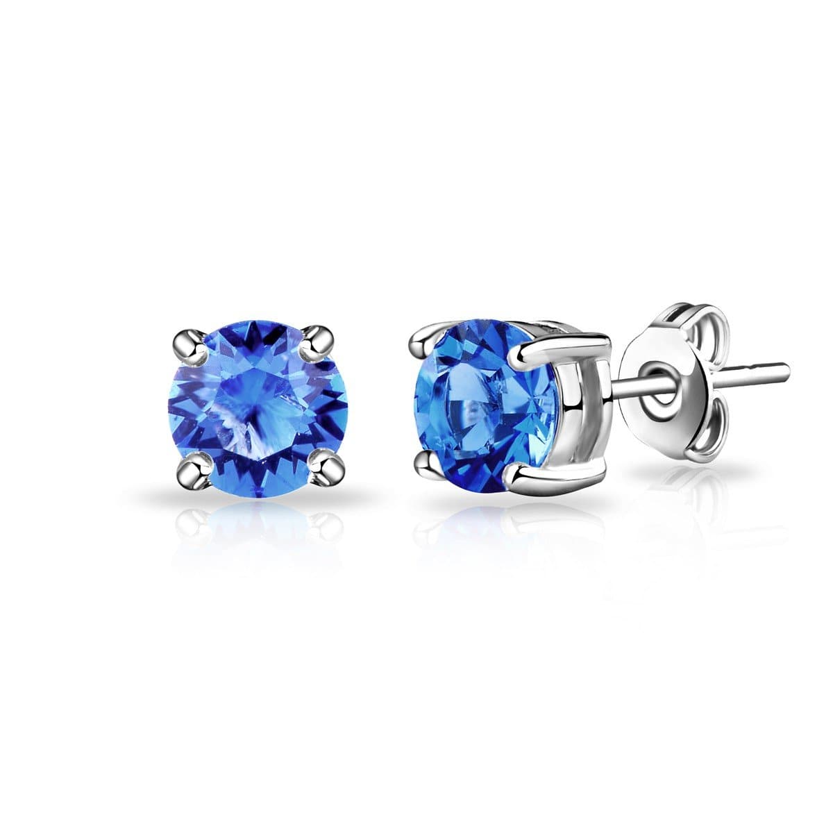 Dark Blue Stud Earrings Created with Zircondia® Crystals by Philip Jones Jewellery