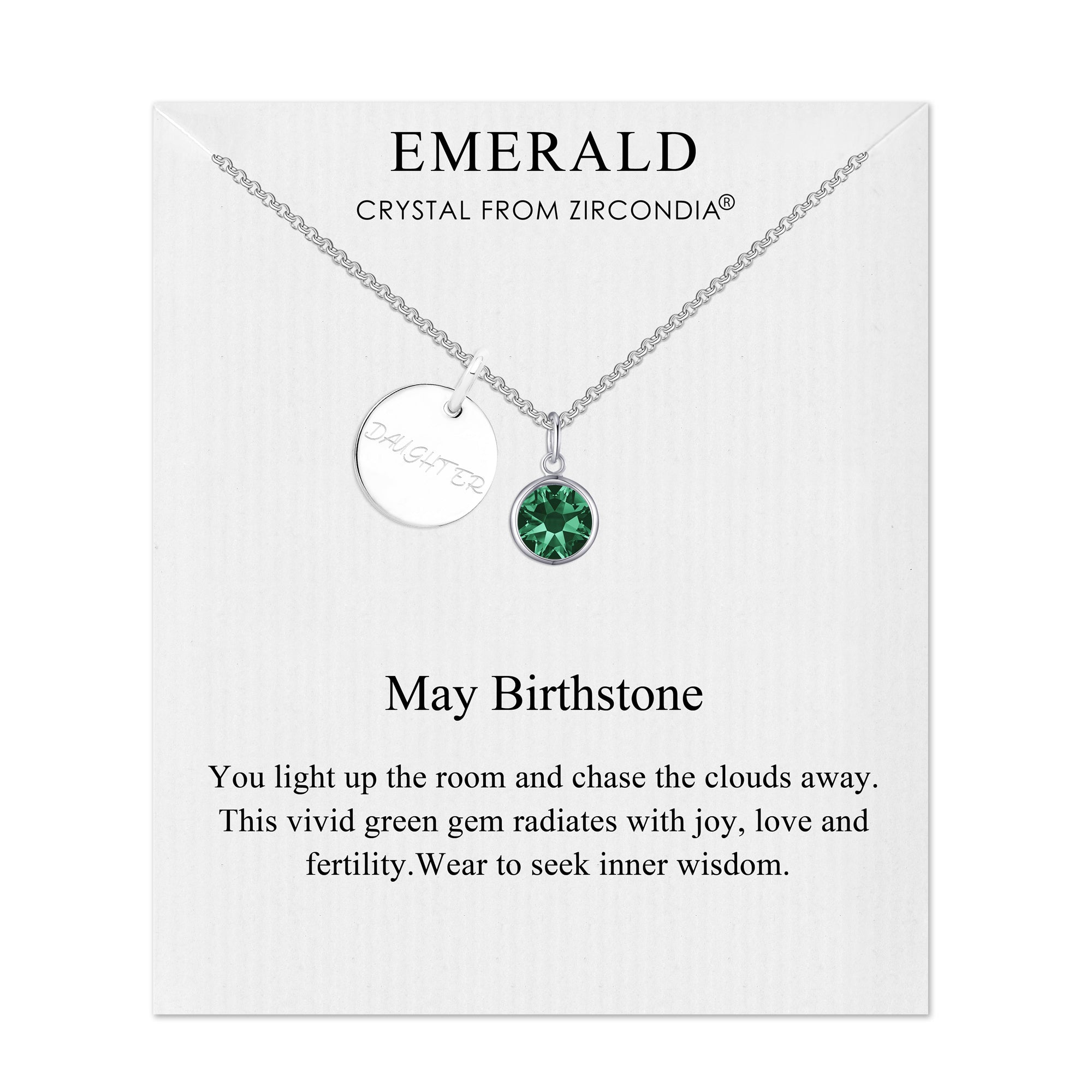 Birthstone Necklace with Daughter Charm Created with Zircondia® Crystals - Philip Jones Jewellery