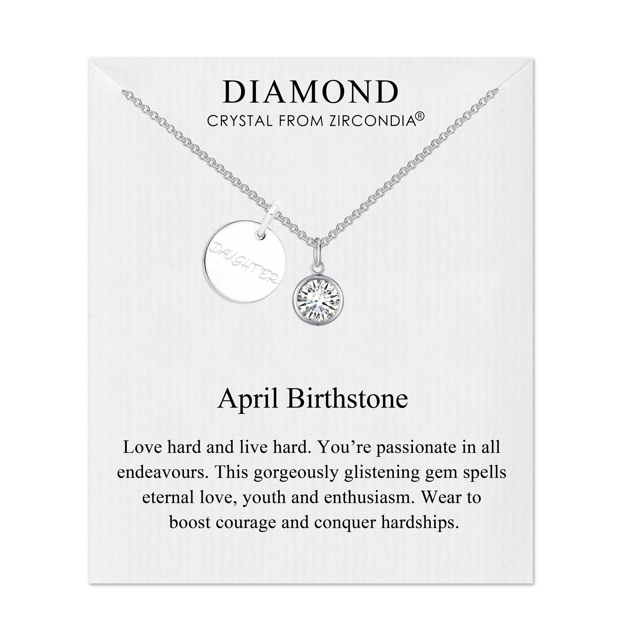 Birthstone Necklace with Daughter Charm Created with Zircondia® Crystals - Philip Jones Jewellery