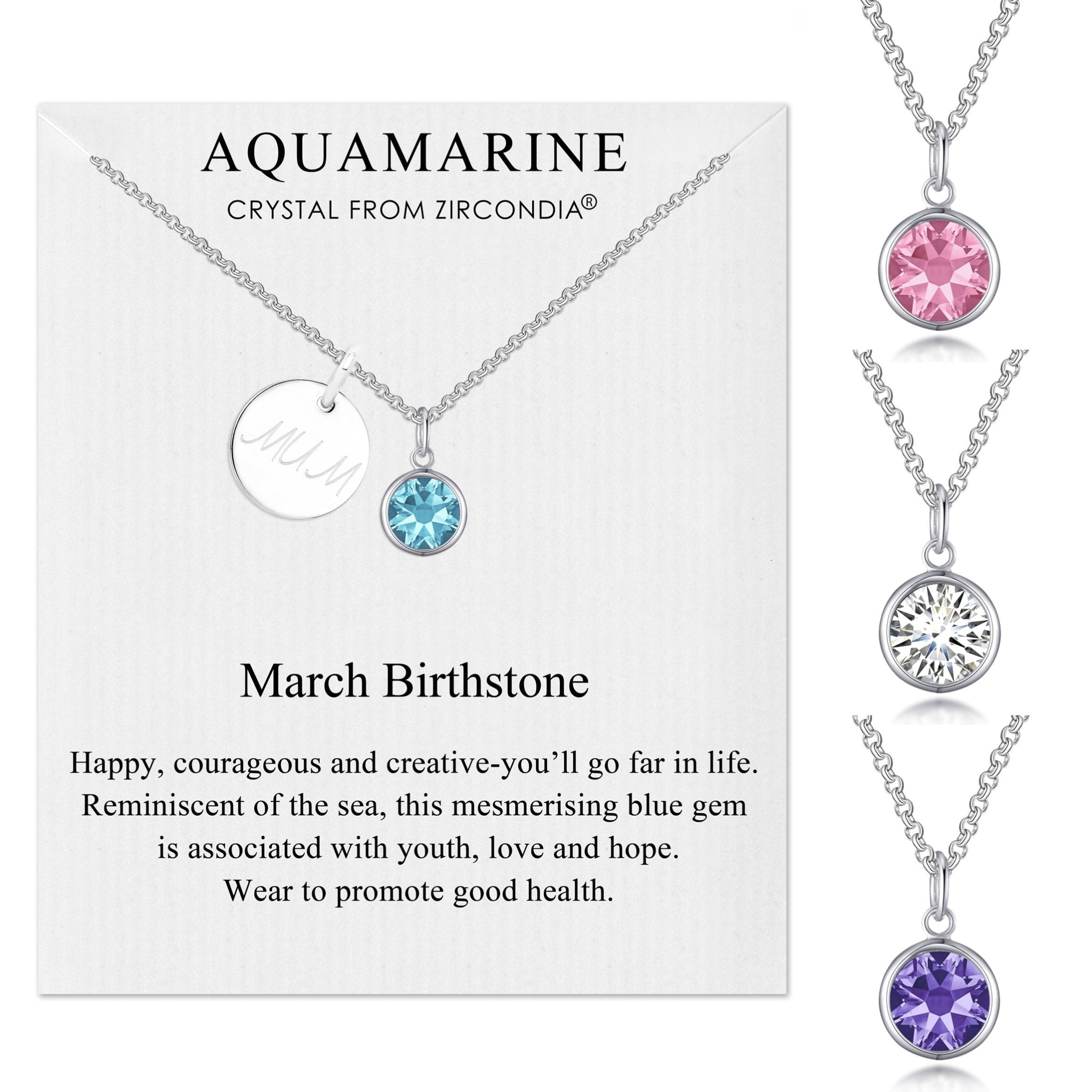 Birthstone Necklace with Mum Charm Created with Zircondia® Crystals - Philip Jones Jewellery