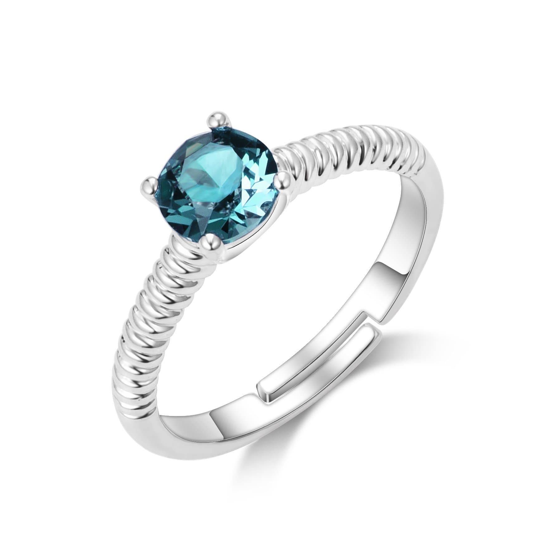 Green Adjustable Crystal Ring Created with Zircondia® Crystals by Philip Jones Jewellery