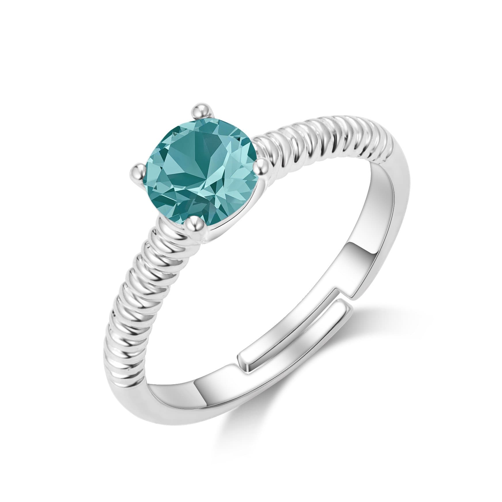 Blue Adjustable Crystal Ring Created with Zircondia® Crystals by Philip Jones Jewellery