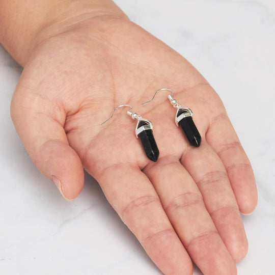 Black Onyx Gemstone Drop Earrings - Philip Jones Jewellery