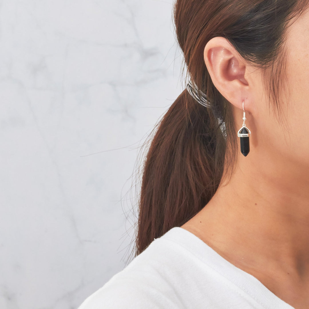 Black Onyx Gemstone Drop Earrings - Philip Jones Jewellery