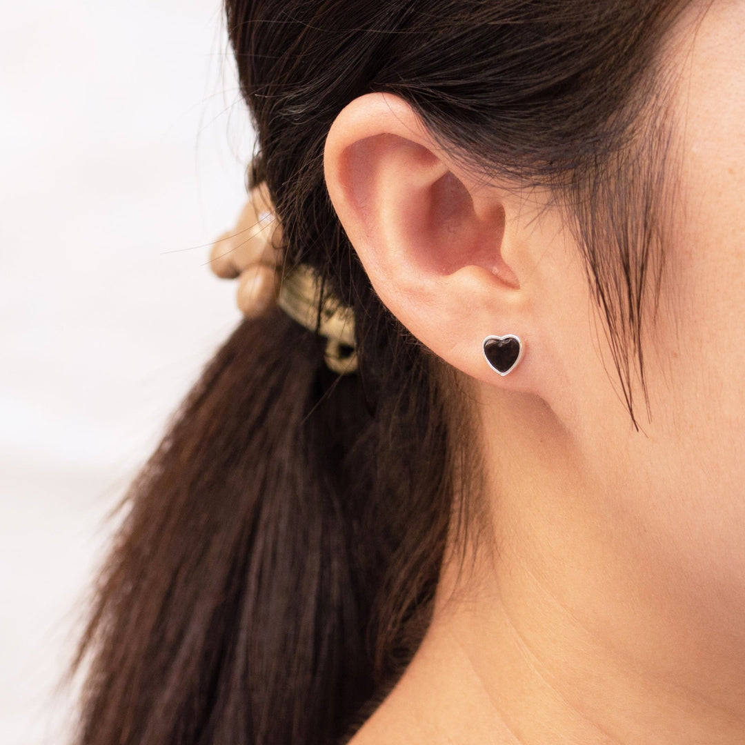 Black Onyx Heart Stud Earrings - Philip Jones Jewellery