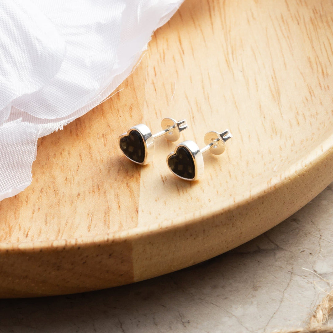 Black Onyx Heart Stud Earrings with Quote Card - Philip Jones Jewellery