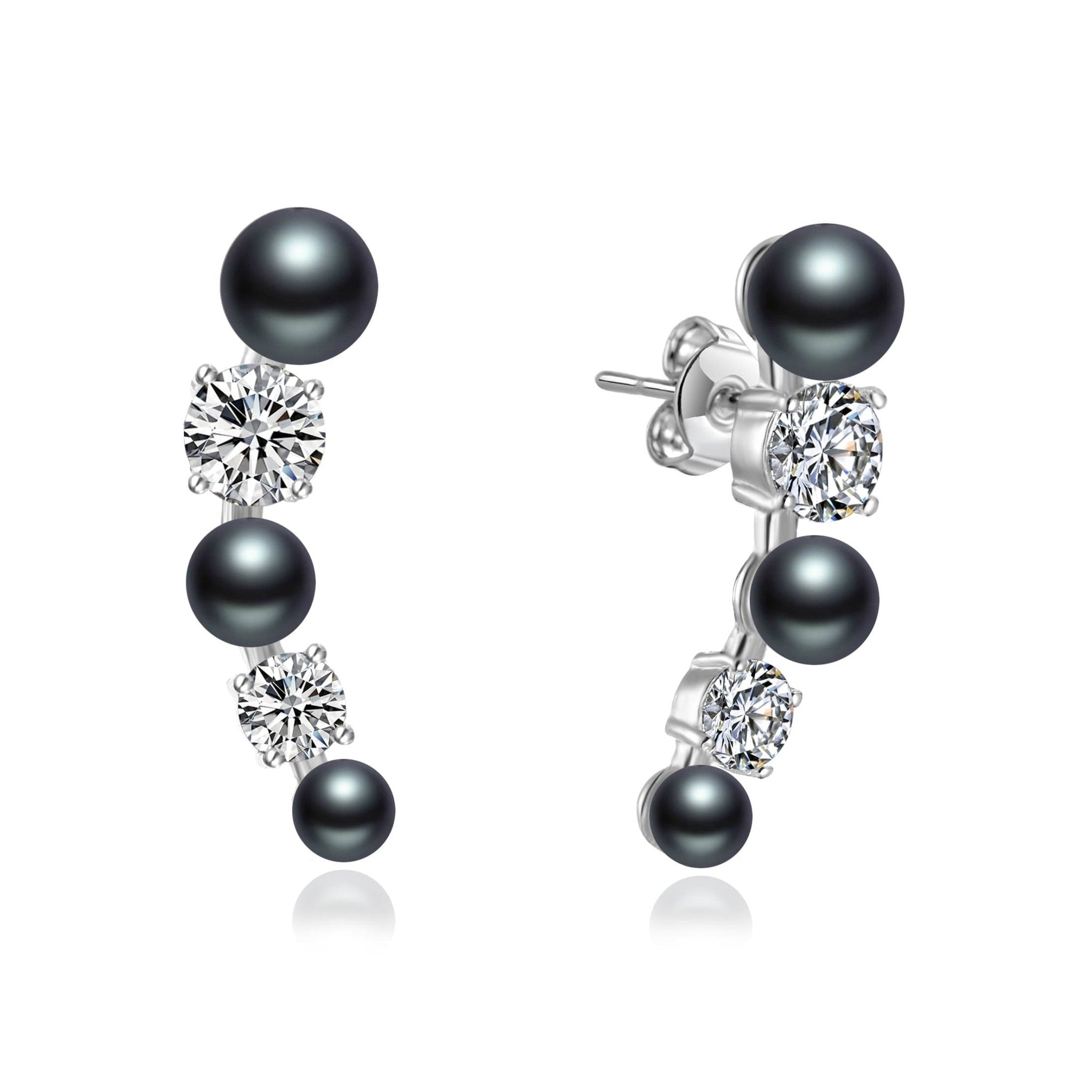 Black Pearl Climber Earrings Created with Zircondia® Crystals - Philip Jones Jewellery