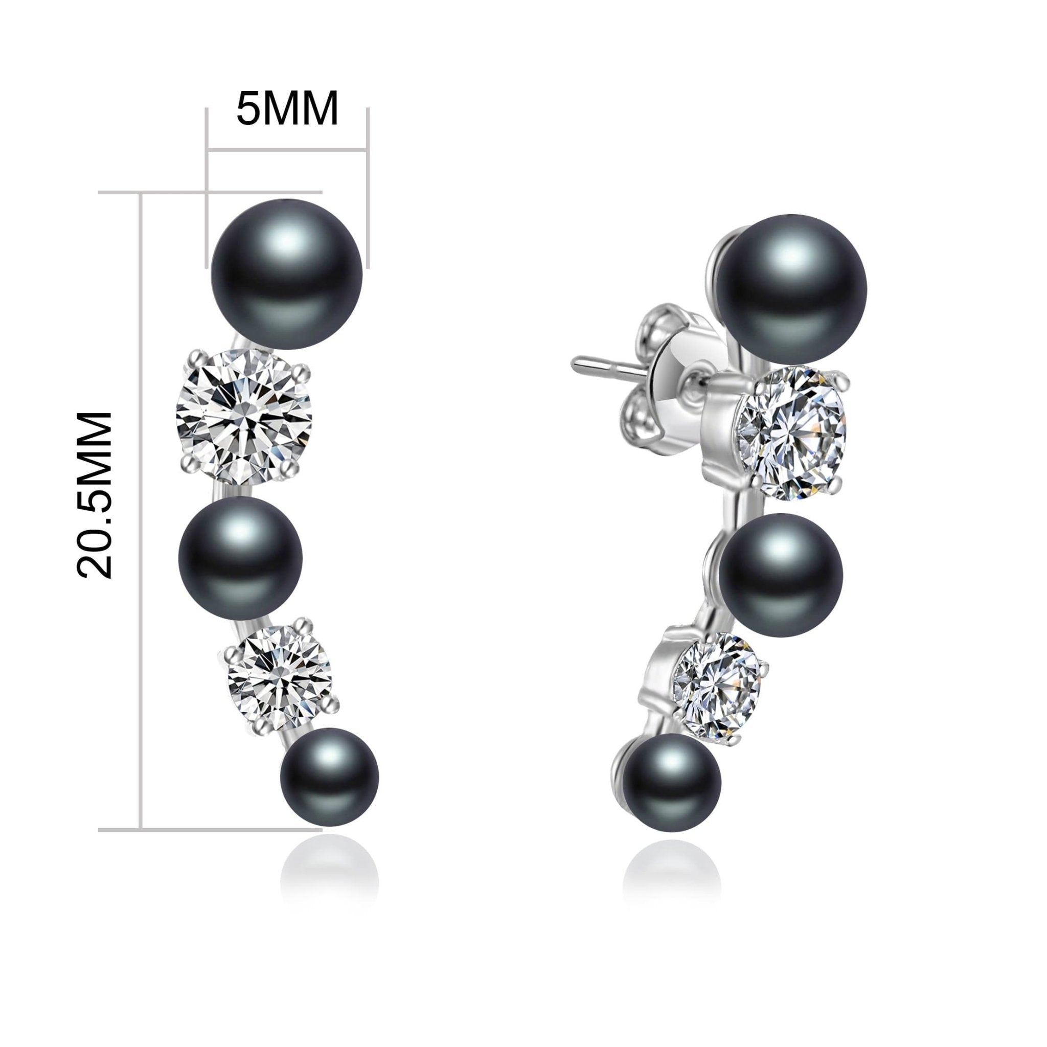 Black Pearl Climber Earrings Created with Zircondia® Crystals - Philip Jones Jewellery