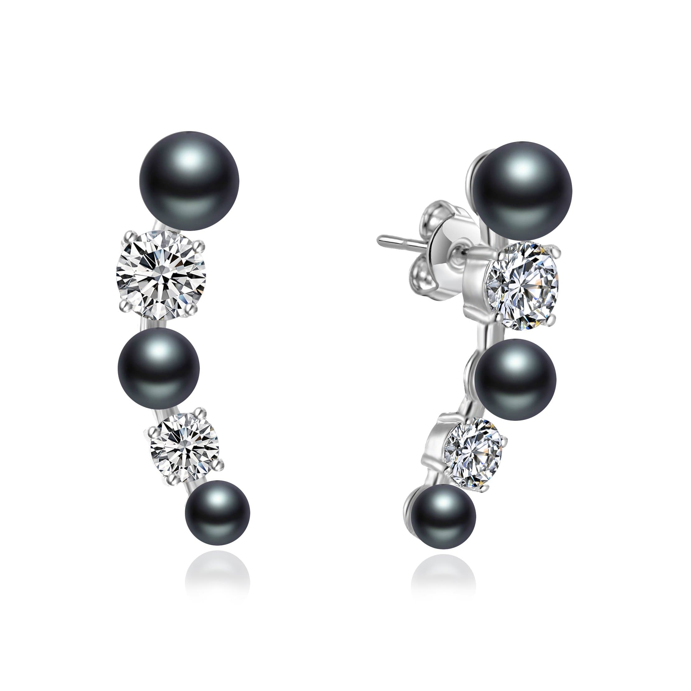 Black Pearl Climber Earrings Created with Zircondia® Crystals by Philip Jones Jewellery