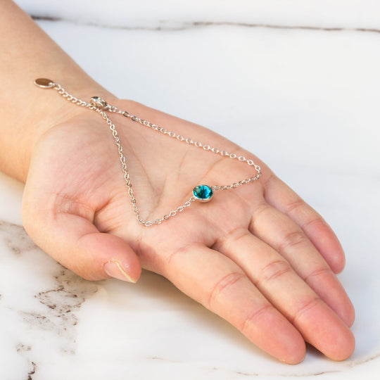 Blue Crystal Anklet Created with Zircondia® Crystals - Philip Jones Jewellery