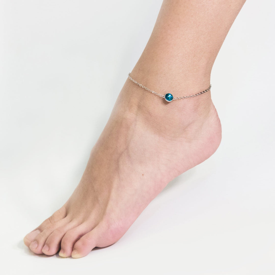 Blue Crystal Anklet Created with Zircondia® Crystals - Philip Jones Jewellery