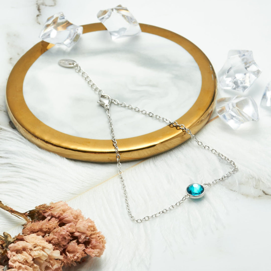 Blue Crystal Anklet Created with Zircondia® Crystals - Philip Jones Jewellery