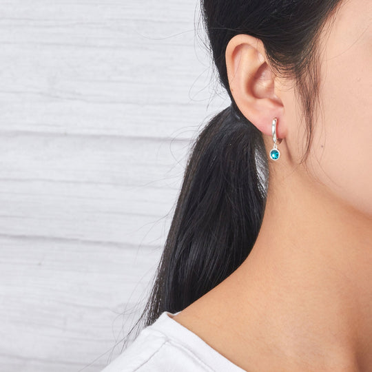 Blue Crystal Hoop Earrings Created with Zircondia® Crystals - Philip Jones Jewellery