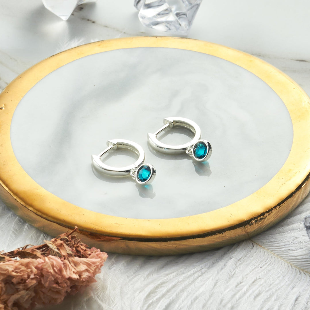 Blue Crystal Hoop Earrings Created with Zircondia® Crystals - Philip Jones Jewellery