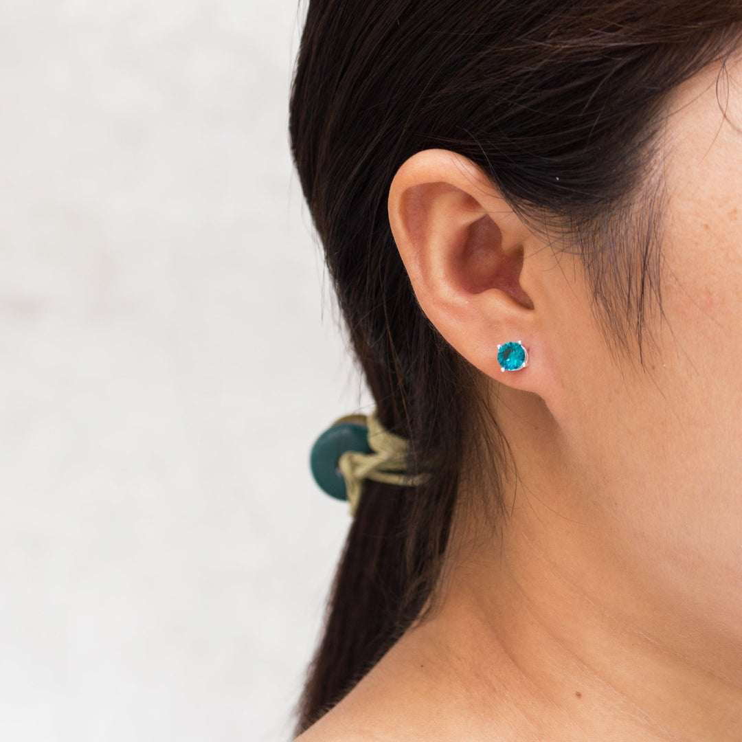 Blue Stud Earrings Created with Zircondia® Crystals - Philip Jones Jewellery