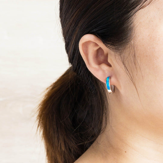Blue Synthetic Opal Hoop Earrings - Philip Jones Jewellery