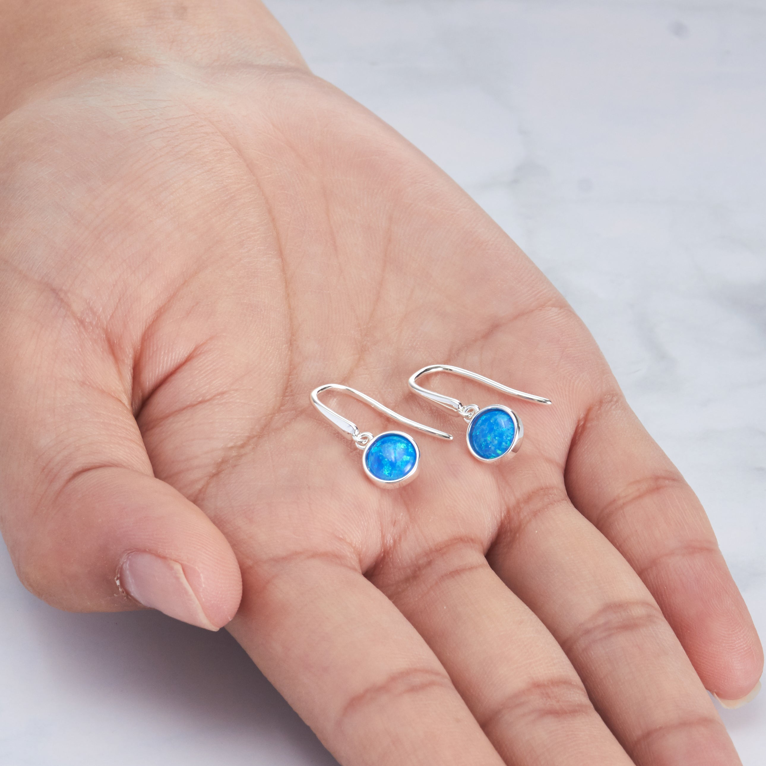 Synthetic Blue Opal Drop Earrings