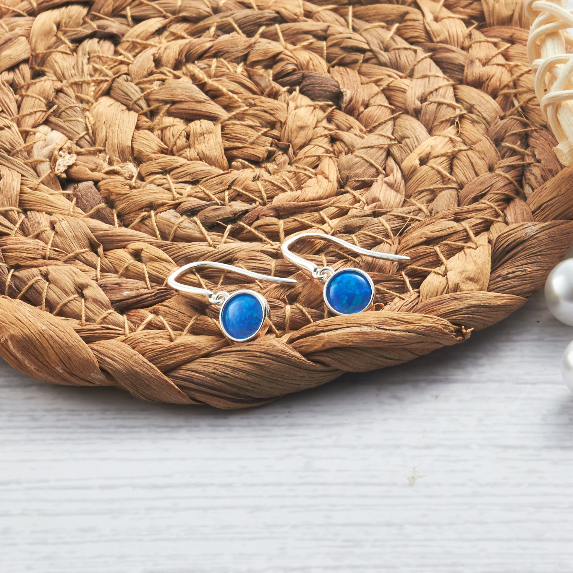 Synthetic Blue Opal Drop Earrings