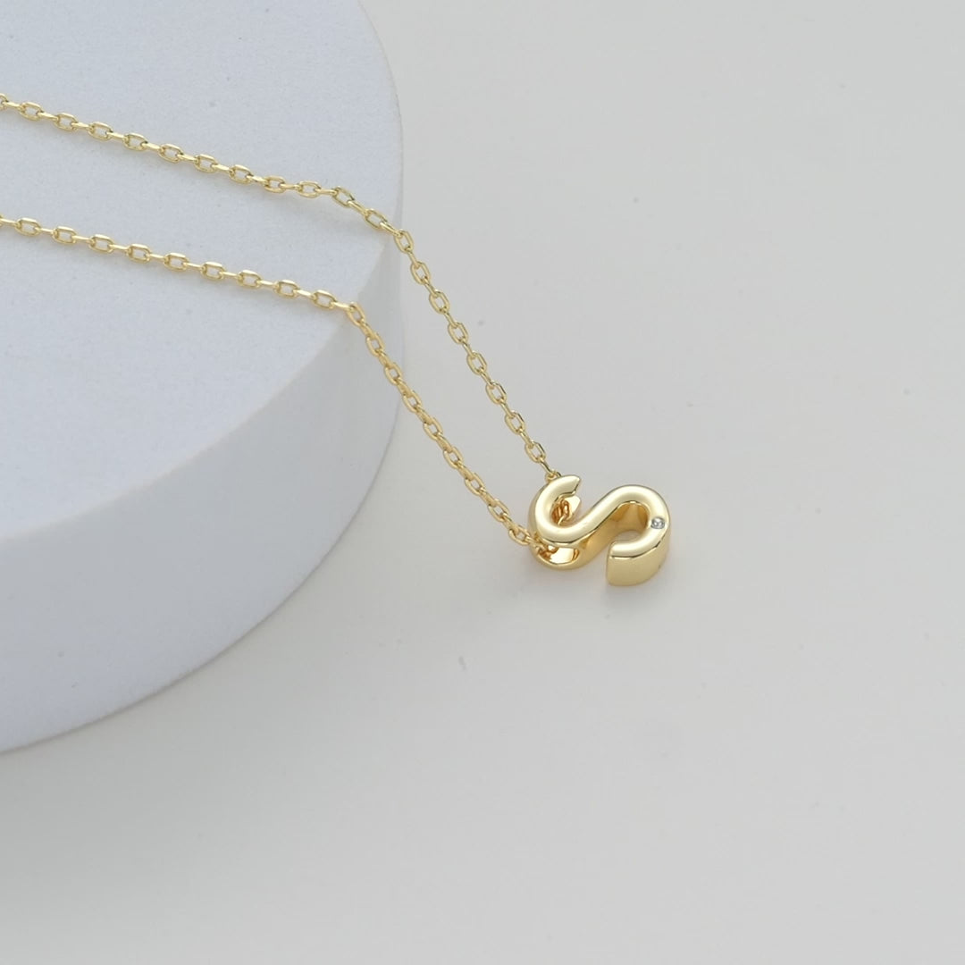 Gold Plated Initial Necklace Letter S Created with Zircondia® Crystals
