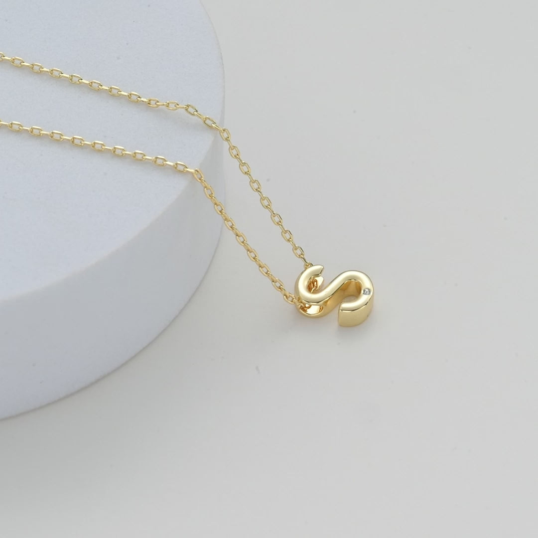 Gold Plated Initial Necklace Letter S Created with Zircondia® Crystals Video
