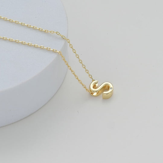 Gold Plated Initial Necklace Letter S Created with Zircondia® Crystals Video