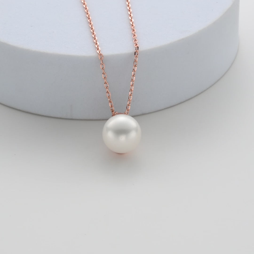 Rose Gold Plated Round Shell Pearl Necklace Created with Zircondia® Crystals Video