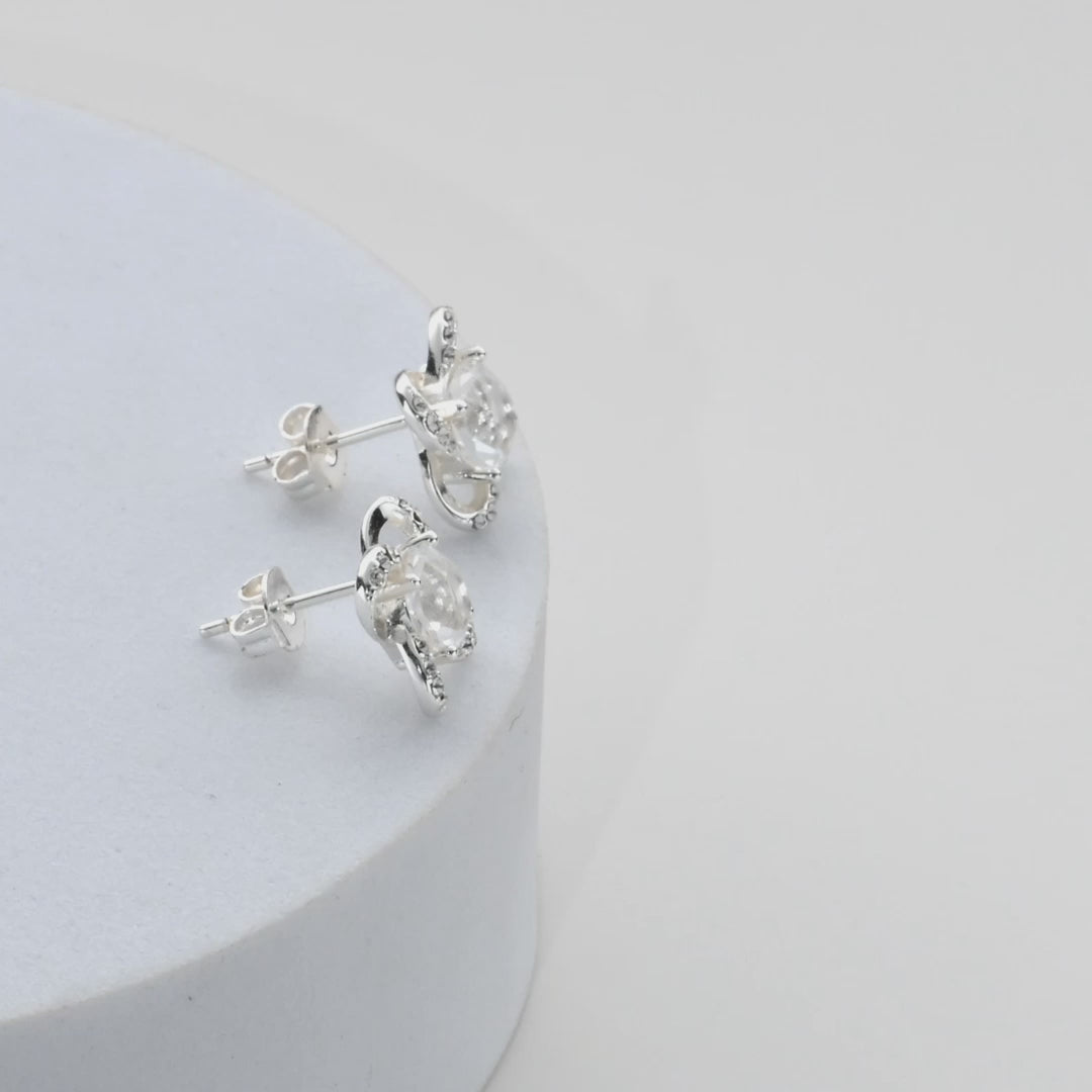 Silver Plated Orbit Earrings Created with Zircondia® Crystals Video