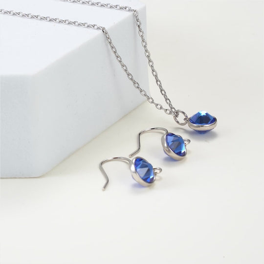 September (Sapphire) Birthstone Necklace & Drop Earrings Set Created with Zircondia® Crystals Video