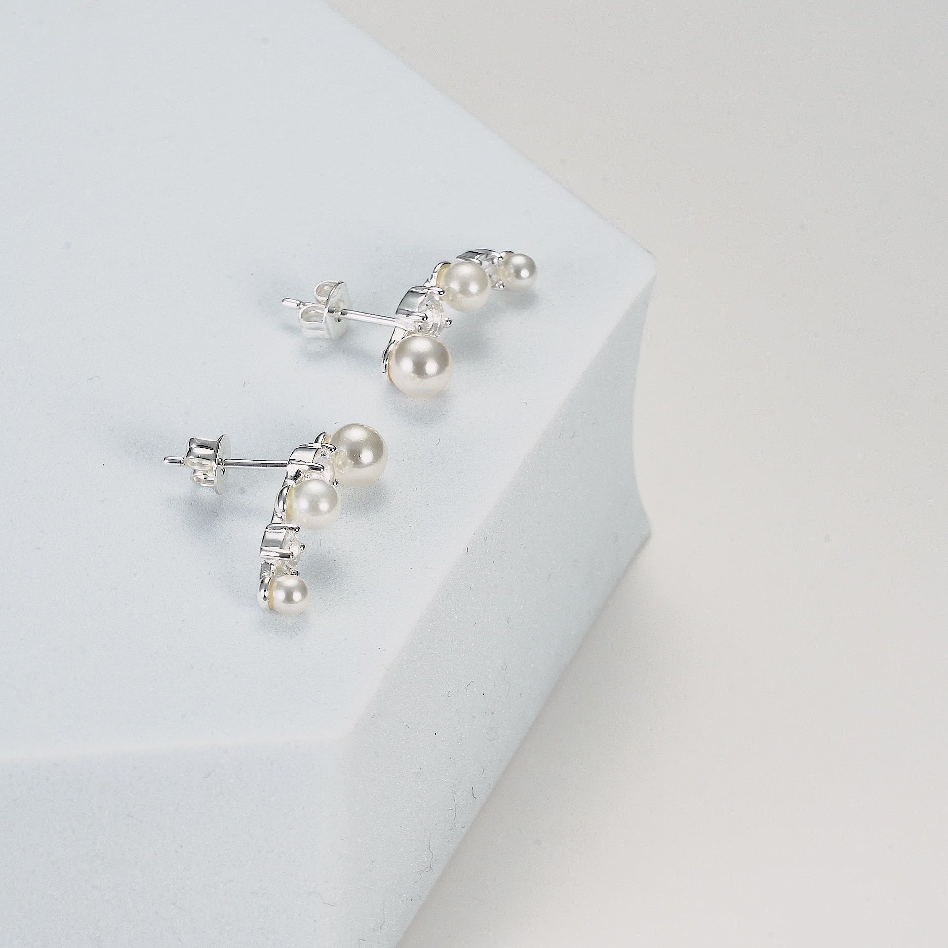 White Pearl Climber Earrings Created with Zircondia® Crystals Video