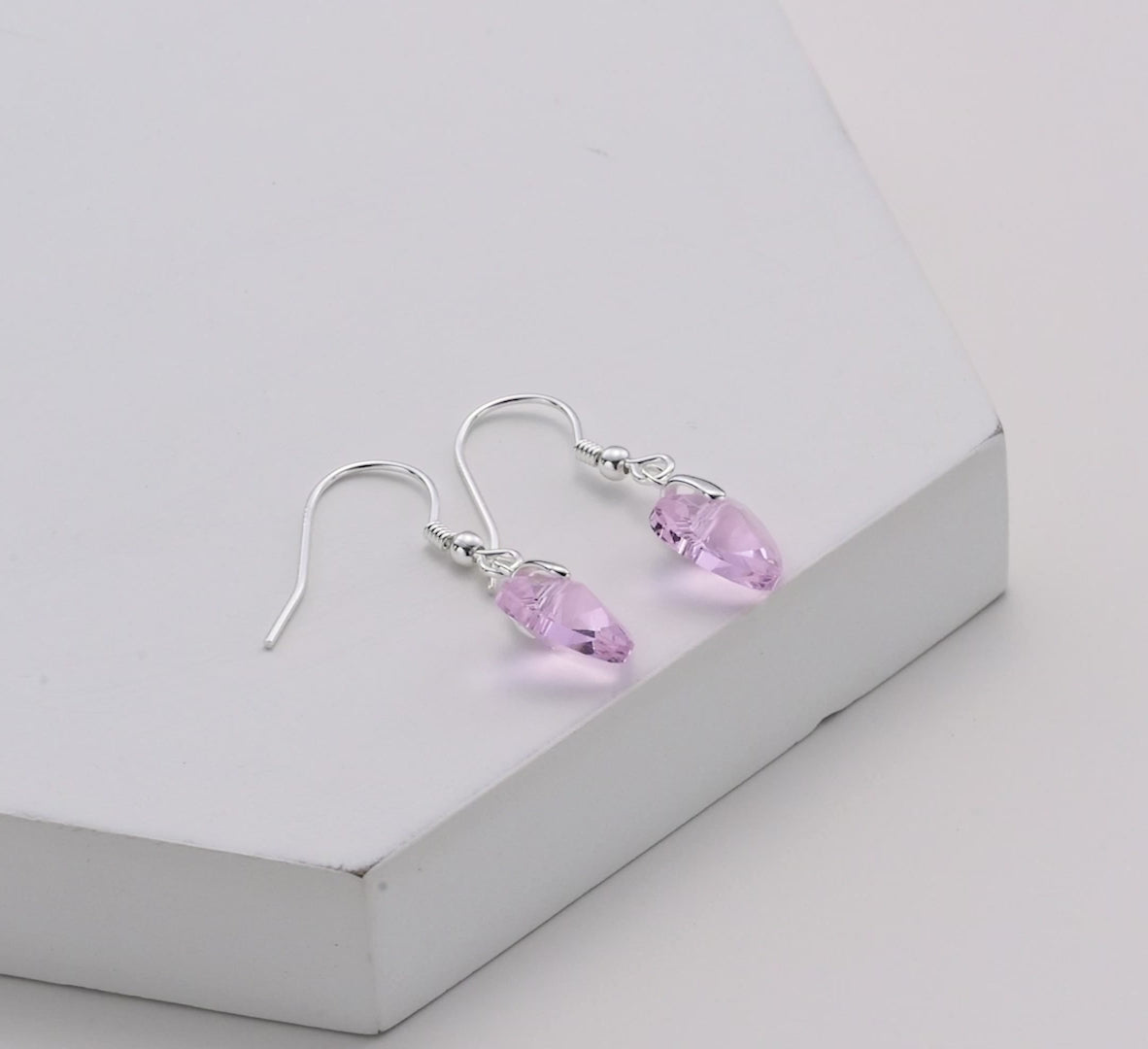 Sterling Silver Light Rose Heart Earrings Created with Zircondia® Crystals Video