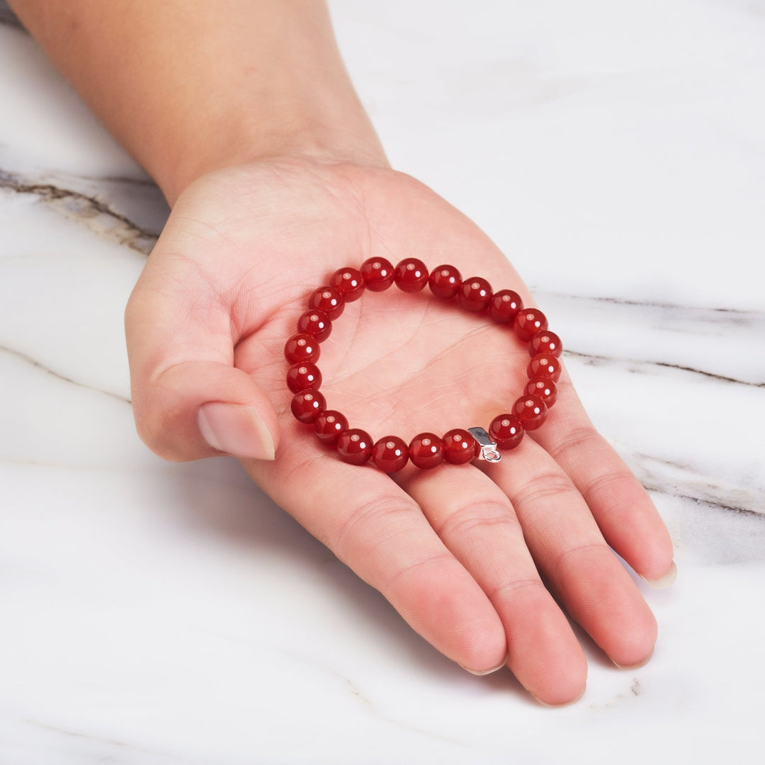 Carnelian Gemstone Charm Stretch Bracelet - Philip Jones Jewellery