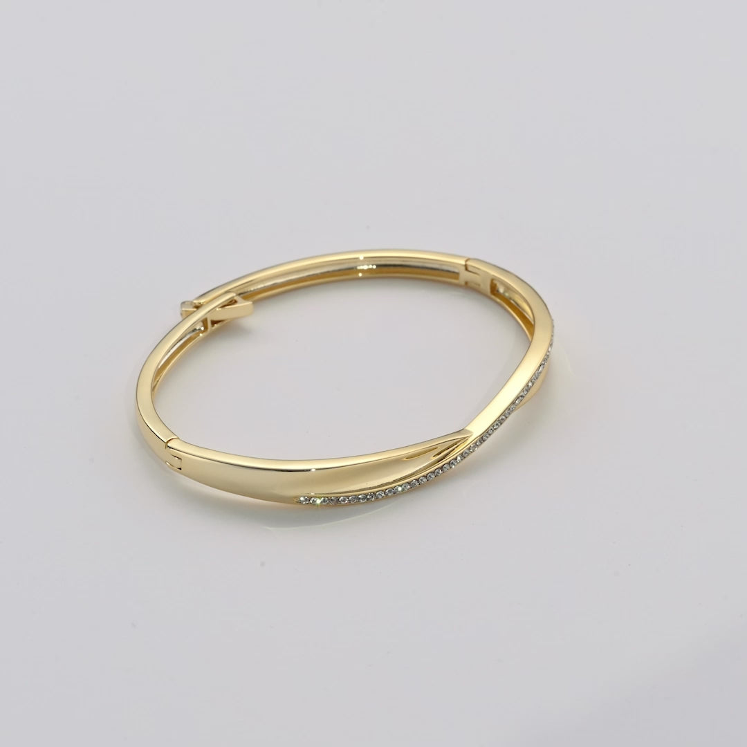 Gold Plated Arc Bangle Created with Zircondia® Crystals Video