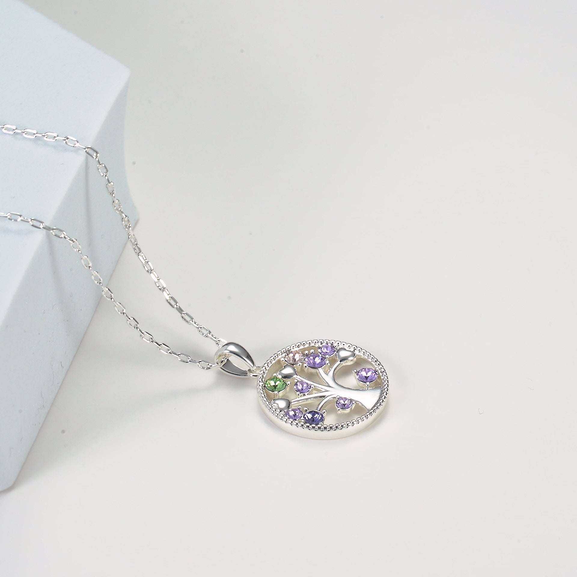 Silver Plated Chakra Tree of Life Necklace Created with Zircondia® Crystals Video