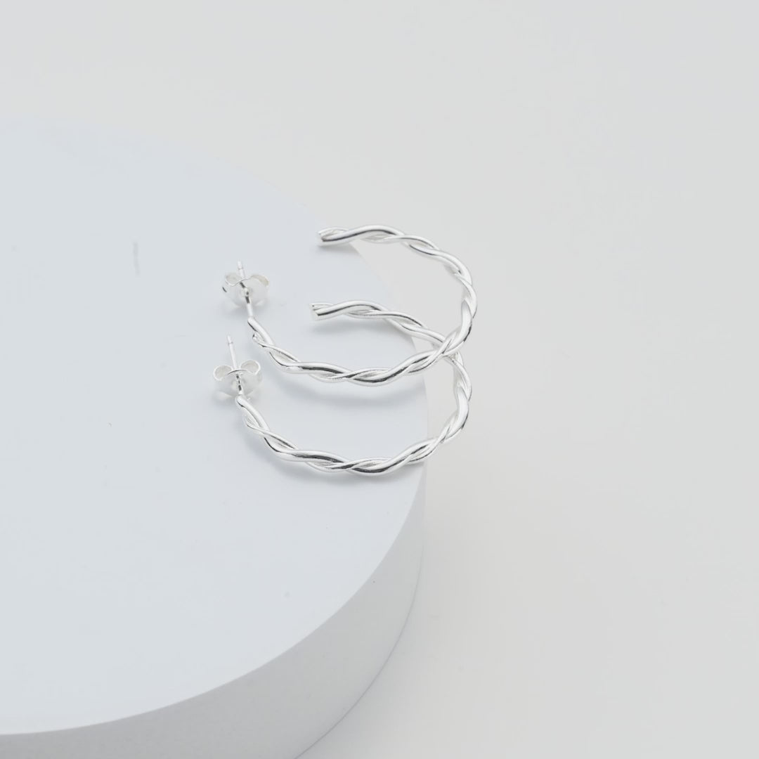 Silver Plated 30mm Twisted Hoop Earrings Video